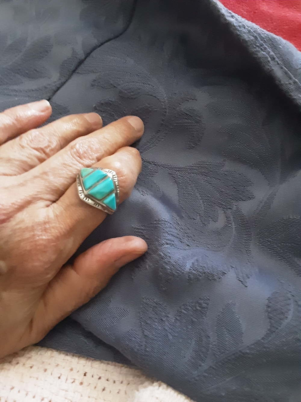 Sterling Silver Ring with Turquoise Inlay - men's Fashion Ring 9